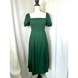 NWT Cottagecore Romantic Green Puff Sleeve Square Neck Midi Commense Dress XS